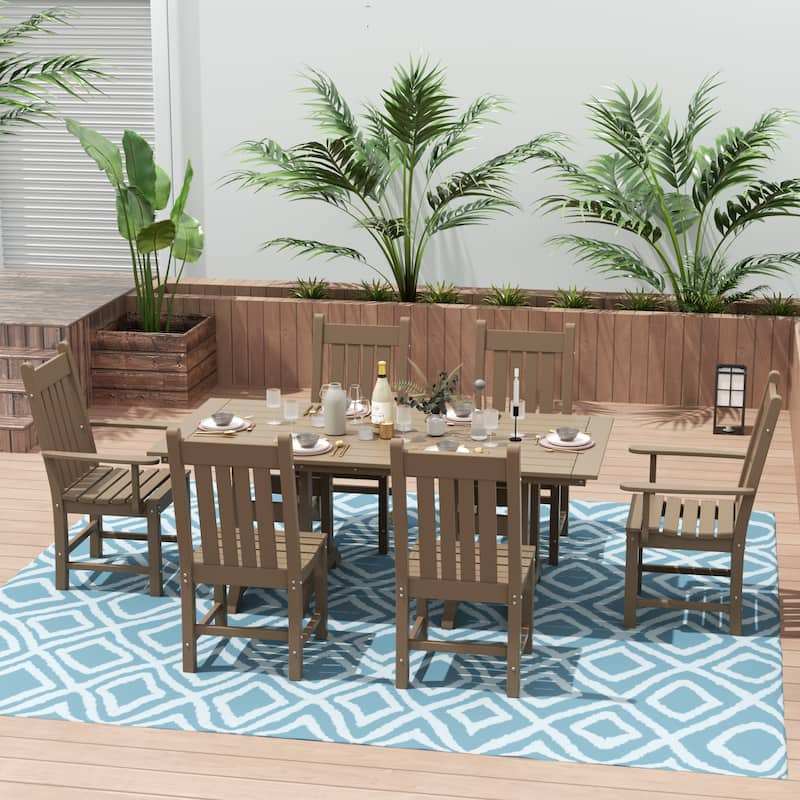 Laguna Hdpe All Weather Outdoor Patio Dining Set with Rectangle Table, Side Chairs (7-Piece Set) - Weathered Wood