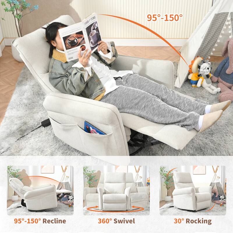360°Swivel Rocker Recliner Chair,Swivel Nursery Rocking Chair w/Pull Ring,Glider Chair,Modern Rocking Swivel Recliner Chair