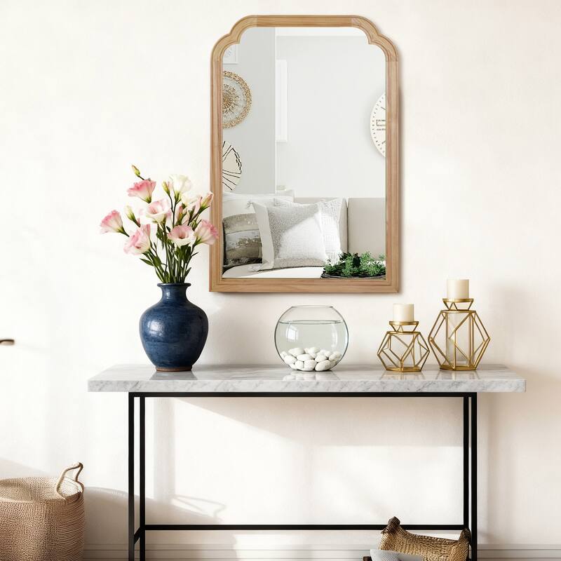 Rounded Corner Solid Wood Frame Decorative Mirror Modern Farmhouse Wall Mirror For Bedroom Bathroom Living Room Entryway
