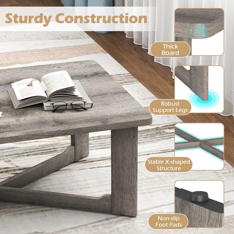 Gymax Coffee Table Solid Rubber Wood Center Table w/ X-Shaped Base for