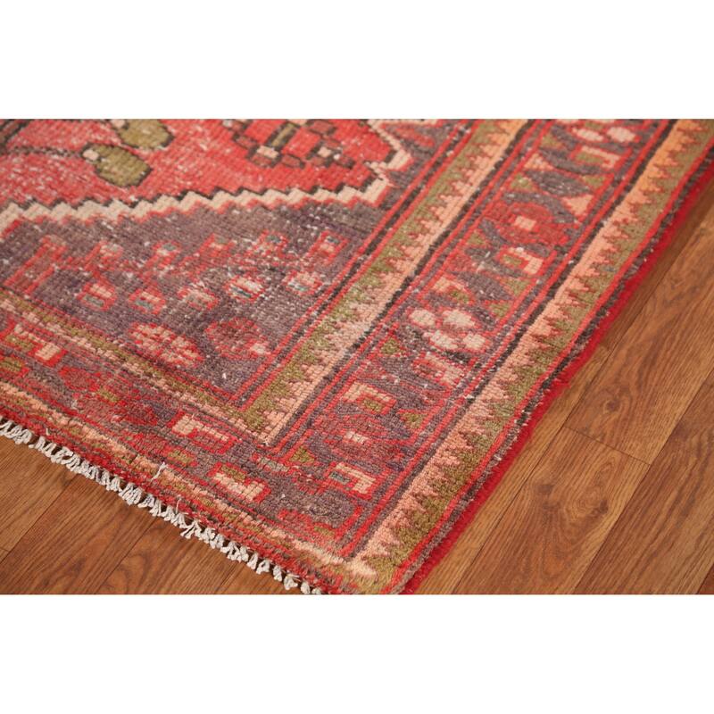 Hand Knotted Oriental 100% Wool Carpet Traditional Geometric Red Hamedan Area Rug - 6' 4'' X 4' 0''