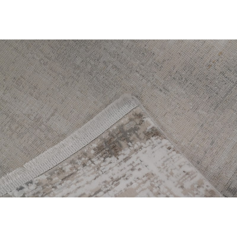 Machine Made Oriental Polyester Carpet Geometric Beige & Ivories Distressed Area Rug - 7' 5'' X 5' 2''