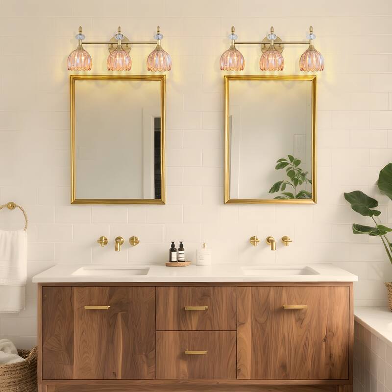 Starsky 3-Light Tulip-Inspired Floral Wall Sconce with Green or Amber Glass Shades, for Bathroom, Bedroom, Hallway