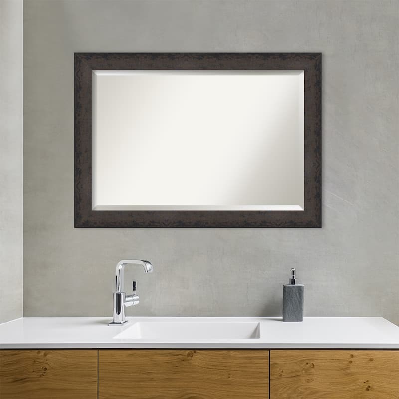 Dappled Beveled Wood Framed Bathroom Vanity Wall Mirror