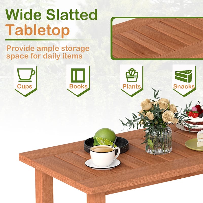 Natural Wooden Outdoor Rectangular Coffee Table with Slatted Top for Garden or Backyard - 35.5" x 18" x 17"