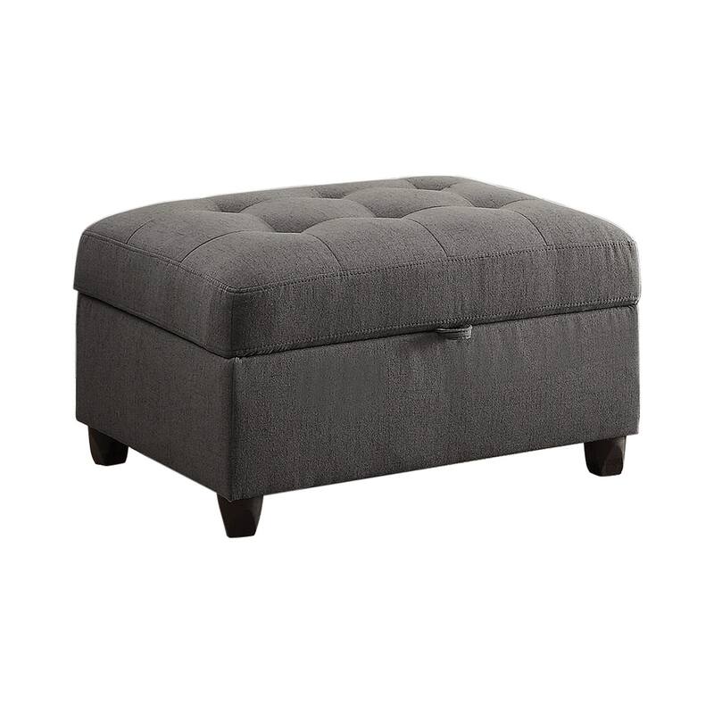 Tufted Fabric Upholstered Storage Ottoman, Gray - Grey - Medium