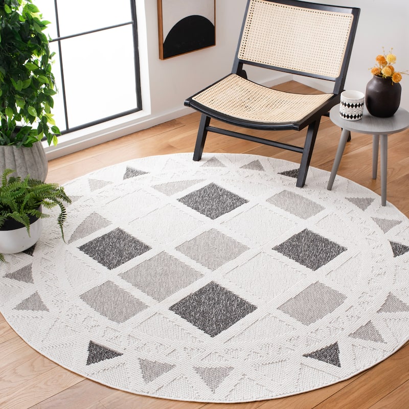 SAFAVIEH Lotus Lavona Rustic Trellis Rug - 6'7" Round - Ivory/Dark Grey