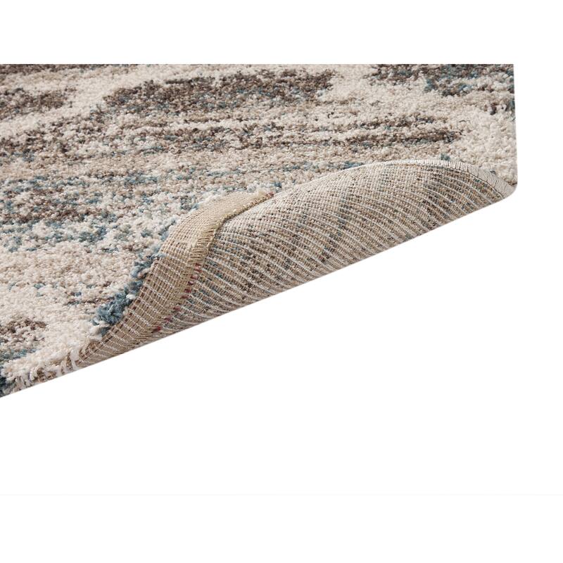 Trellis Blue/Brown/Tan Area Rug 5x8, MachineWoven Using Heatset Frise