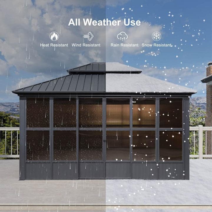 PURPLE LEAF Outdoor Galvanized Steel Hardtop Gazebo, Aluminum Frame Gazebo With Curtains