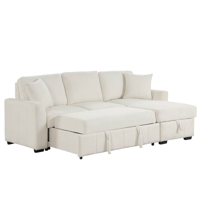 90" L-Shaped Sectional Sleeper Sofa - Reversible Storage Chaise, Drop-Down Center Console, Modular Living Room Couch