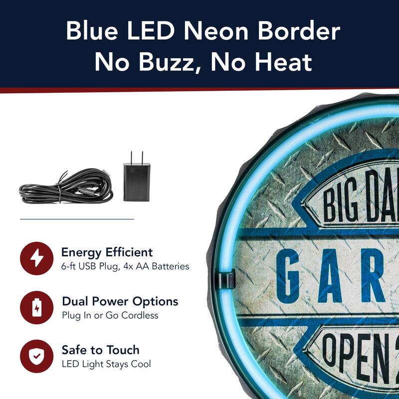 American Art Decor Big Daddy's Garage Bottle Cap Shaped LED Light Up Sign Wall Decor for Man Cave Bar Garage - Grey