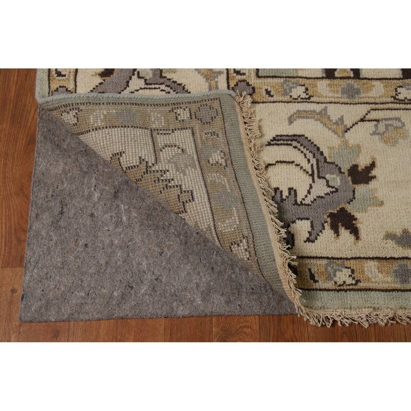 Green Floral Oushak Indian Area Rug Hand-Knotted Wool Carpet - 9'1"x 11'10"