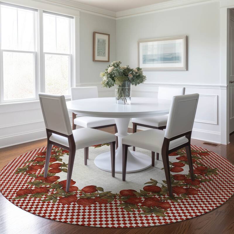 Premium Washable Super Soft Apple Border Mayfield Rug - Red - 8' x 8' - Round