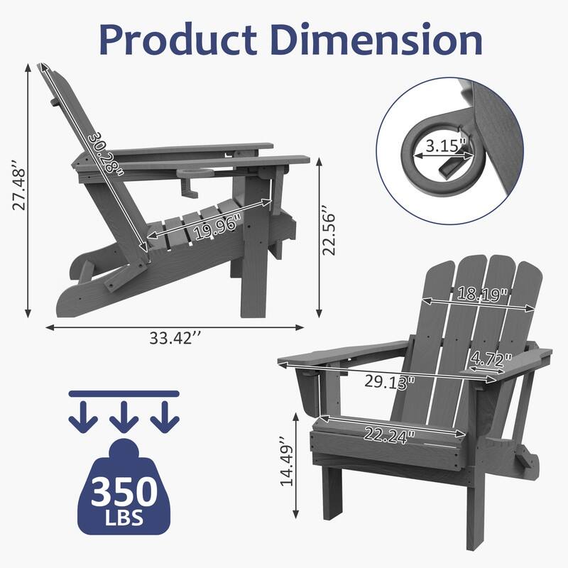 Domi Folding Adirondack Chair,Wooden Textured with Cup Holder,HDPE