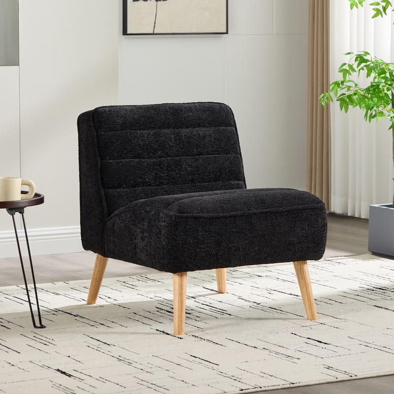 24.4"W Modern Upholstered Armless Accent Chair with Wood Legs - Black