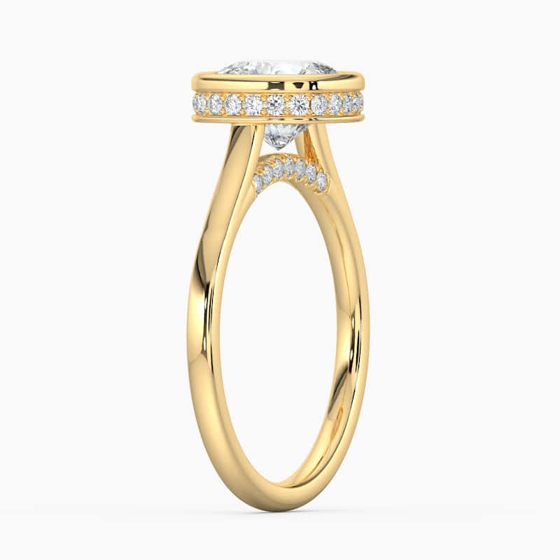 Auriya 14k Gold Lab Grown Cushion Diamond Bezel Unique Hidden Halo Engagement Ring 1.00 to 5.00 ct. tw. (F-G, VS)