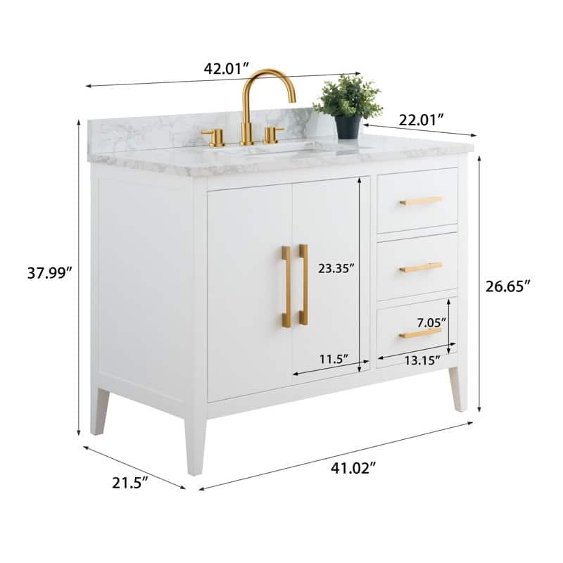 Vanity Art 42" Single Sink Bathroom Vanity Cabinet with Engineered Marble Countertop