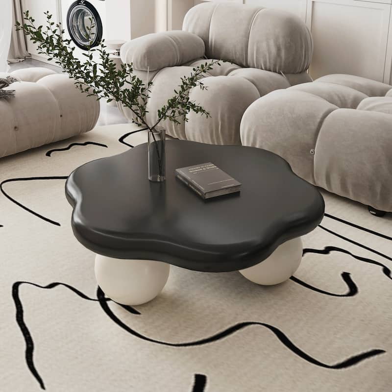 Cloud Shaped Coffee Table, Petal-Shaped Modern Minimalist Coffee Table with Spherical Legs