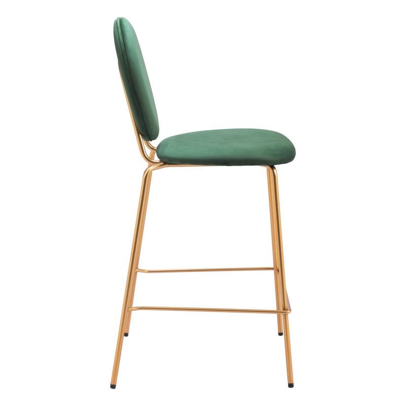 HomeRoots Set of Two 26" Green and Gold Velvet and Steel Counter Height Bar Chairs