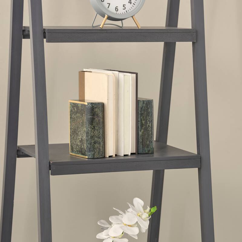 Green Marble Curved Rectangular Decorative Bookends with Gold Accents (Set of 2) - Green