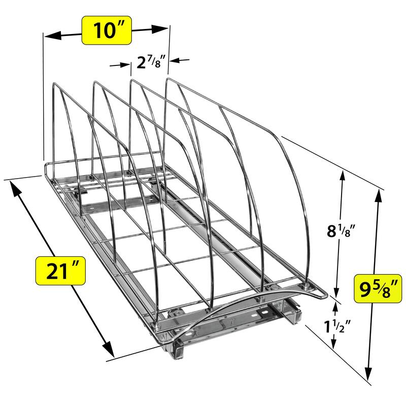LYNK PROFESSIONAL® Slide Out Cutting Board, Cookie Sheet, and Baking Pan Organizer - 10” W x 21” D, Chrome - N/A