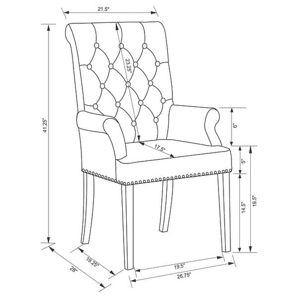 dimension image slide 2 of 6, Alana Upholstered Dining Arm Chair with Tufted Back