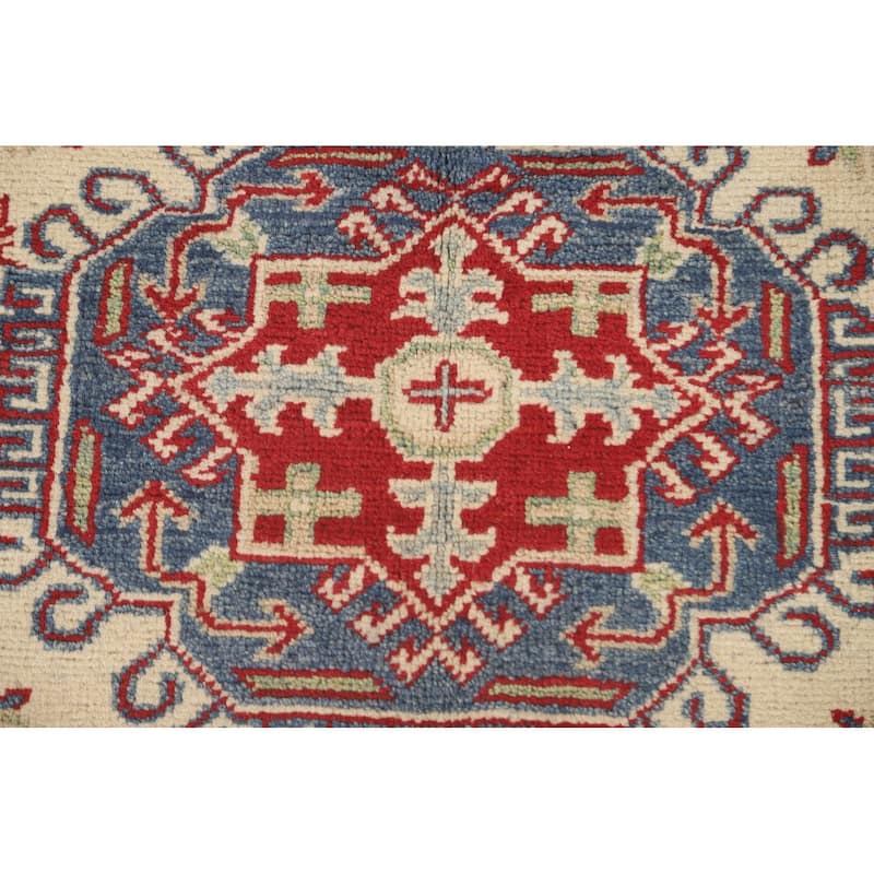 Geometric Beige Kazak Area Rug Hand-Knotted Traditional Wool Carpet - 5'0" x 6'3"