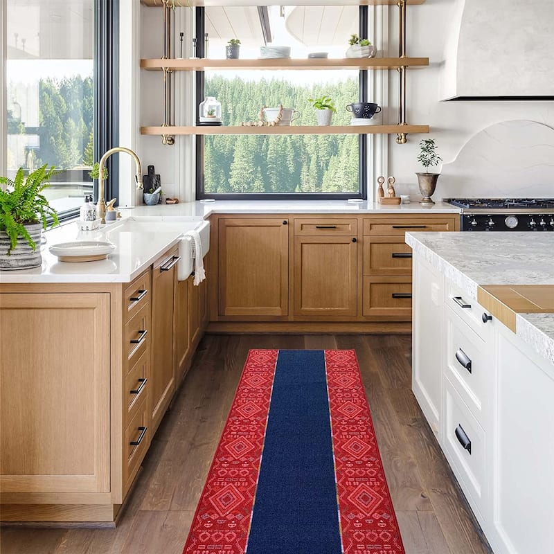 Custom Size Southwestern Border 26 Inch Wide Non-Slip Stair Runner Rug
