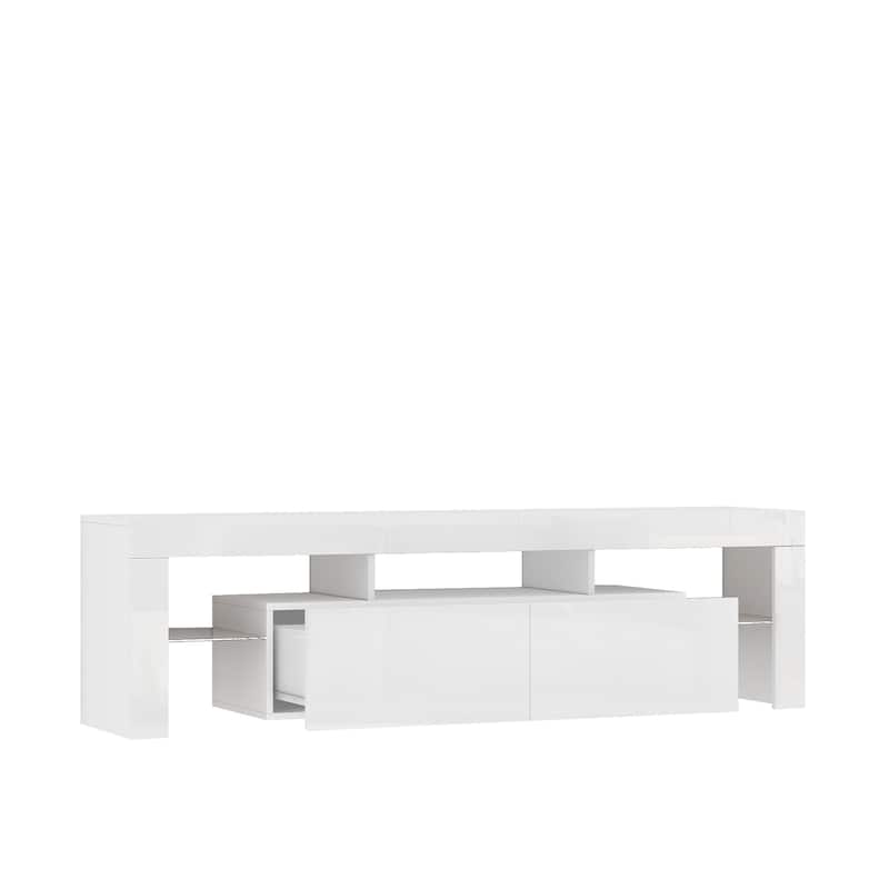 High gloss TV Stand with LED Lights for TVs up to 65'', Modern TV Console with Storage Cabinets