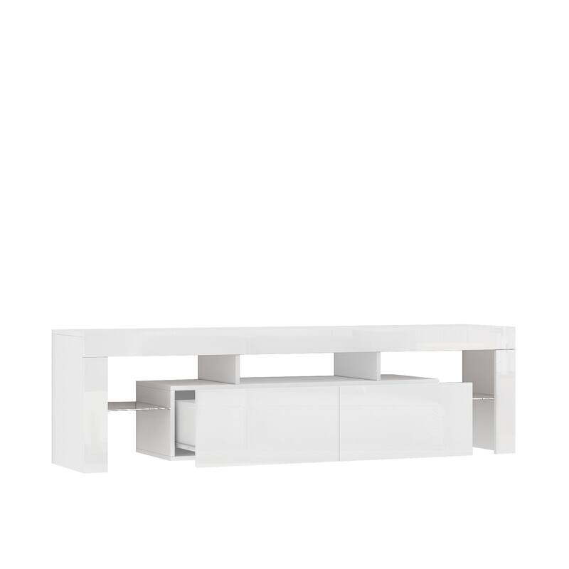 Modern High Gloss TV Stand for TVs up to 65'' with LED Lights, 16-Color LED Backlighting and Adjustable Brightness