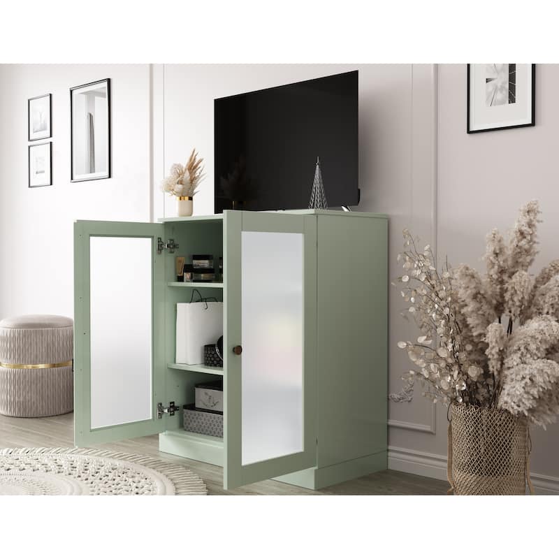 Palace Imports 100% Solid Wood TV Stand with Frosted Glass Doors for TVs up to 32"