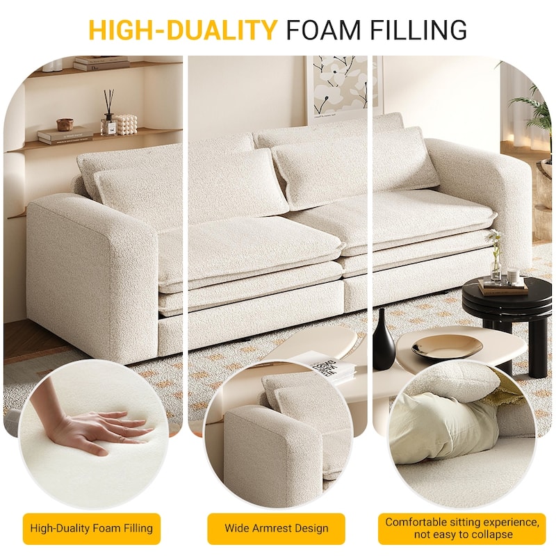 93" Convertible Sleeper Sofa Bed with Chaise Lounge, 3-in-1 Pull Out Sofa Couch, Teddy Fabric Loveseat Sofa w/ 2 Lumbar Pillows
