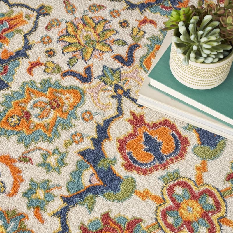 Siba Power Loomed Geometric Floral Area Rug By HomeRoots - 8' Round