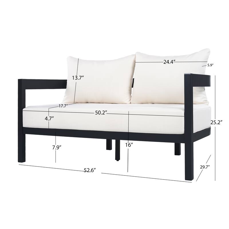 Christopher Knight Home - Modern 5-Piece Outdoor Aluminum Patio Conversation Set with Oval Glass Coffee Table & Cushions