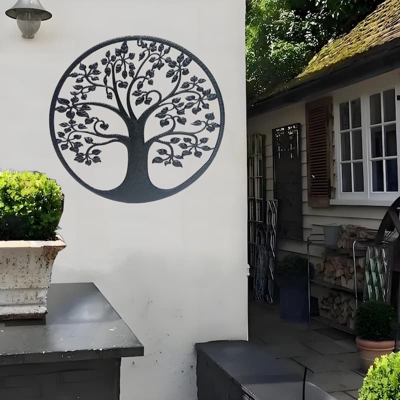 Cut-Out Tree Round Hanging Wall Decoration - 23.5" - Black