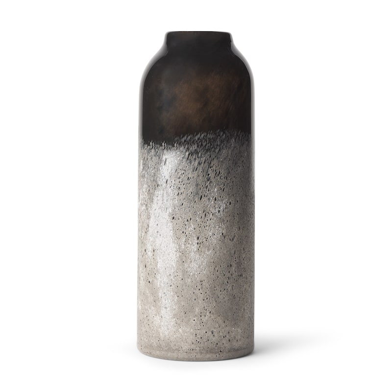 12" Black And Gray Glass Cylinder Table Vase - 5.12