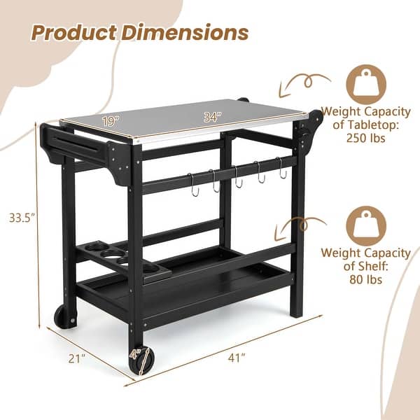 Costway Movable Outdoor Dining Cart Table with Stainless Steel - See ...