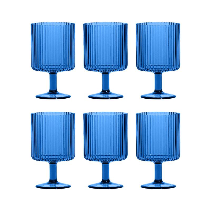Abode Homewares Mesa Stacking Wine Goblet, 15 oz. Set of 6 - Blue