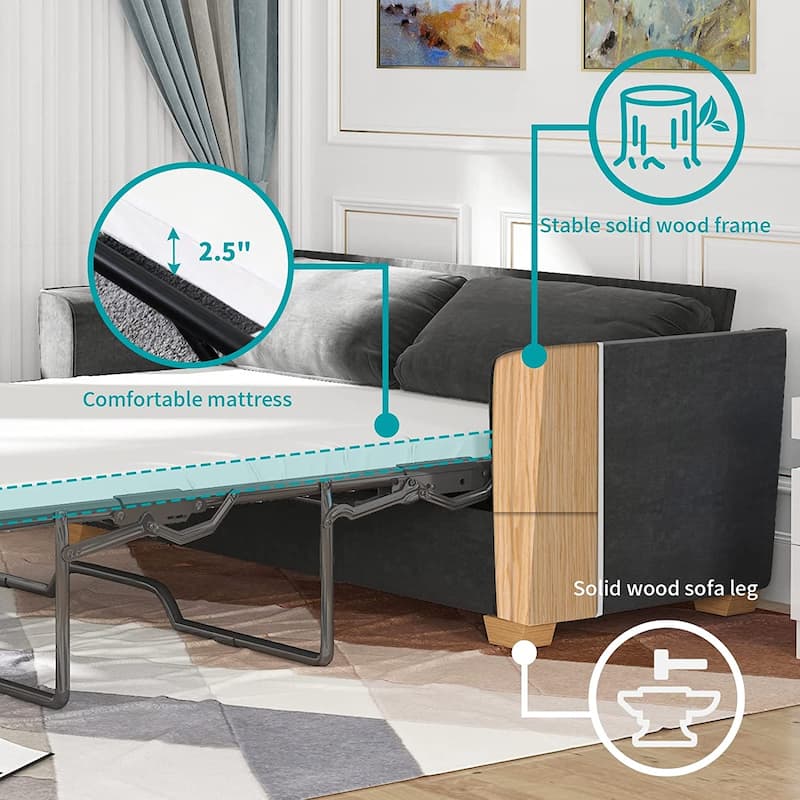 Mixoy Modern Pull Out Sofa Bed,Velvet Sleeper Loveseat Couch Bed