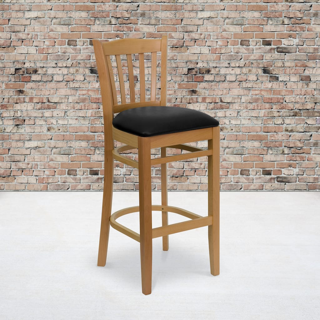 Vertical Slat Back Wooden Restaurant Barstool - Hospitality Seating - 17.5"W x 19"D x 43.75"H - 17.5"W x 19"D x 43.75"H