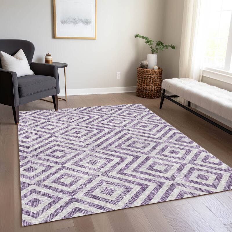 Machine Washable Indoor/ Outdoor Chantille Geo Diamond Rug