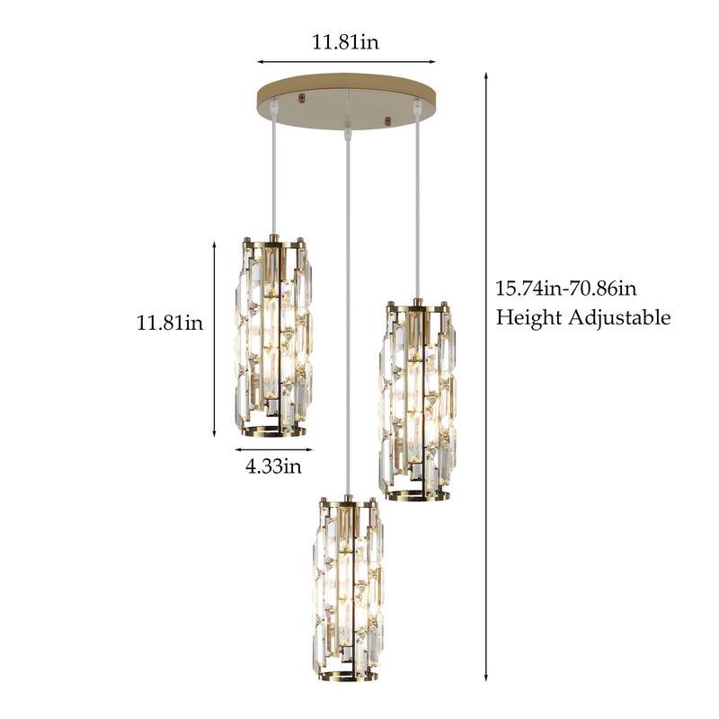 3-Light Chandelier for Bedroom Kitchen Dining Room with Crystal Shaded