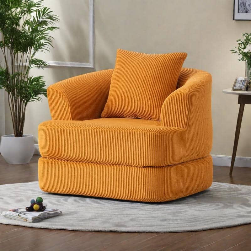 Foldable Corduroy Recliner Chair with Memory Foam Cushion - Yellow
