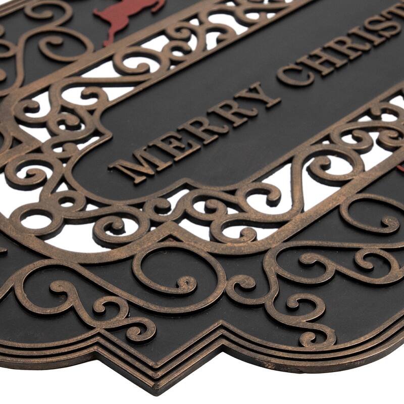 Black and Copper Reindeer "Merry Christmas" Doormat 18" x 30"