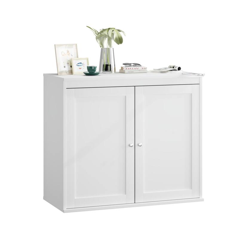 Kitchen Storage Cabinet with Double Doors with Adjustable Shelves, Sideboard Buffet, Modern White Cupboard