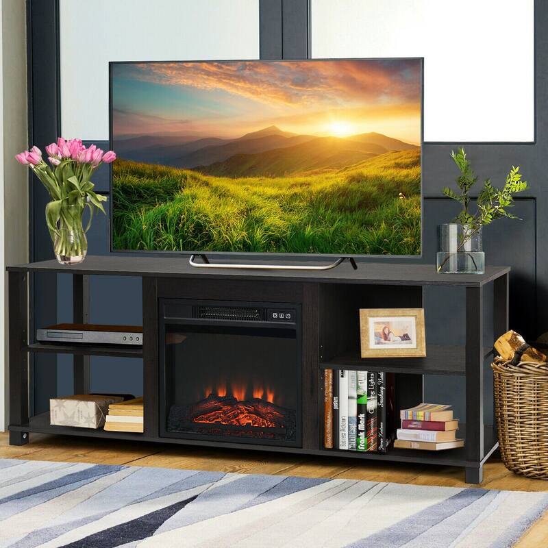 2-Tier Dark Brown MDF Spacious TV Stand with Adjustable Shelves and Large Storage Holds Up to 65" TV