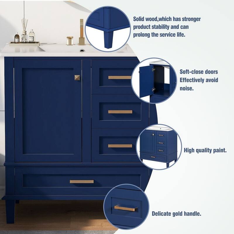 30" Bathroom Vanity With Sink, Solid Wood Bathroom Storage Cabinet