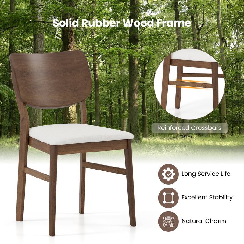 Gymax Dining Chairs Set of 2 w/ Rubber Wood Frame Padded Seat Curved