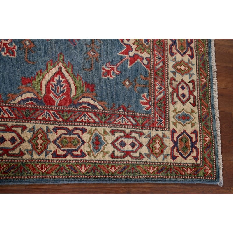 Blue Geometric Kazak Oriental Foyer Rug Handmade Wool Carpet - 2'11" x 4'11"