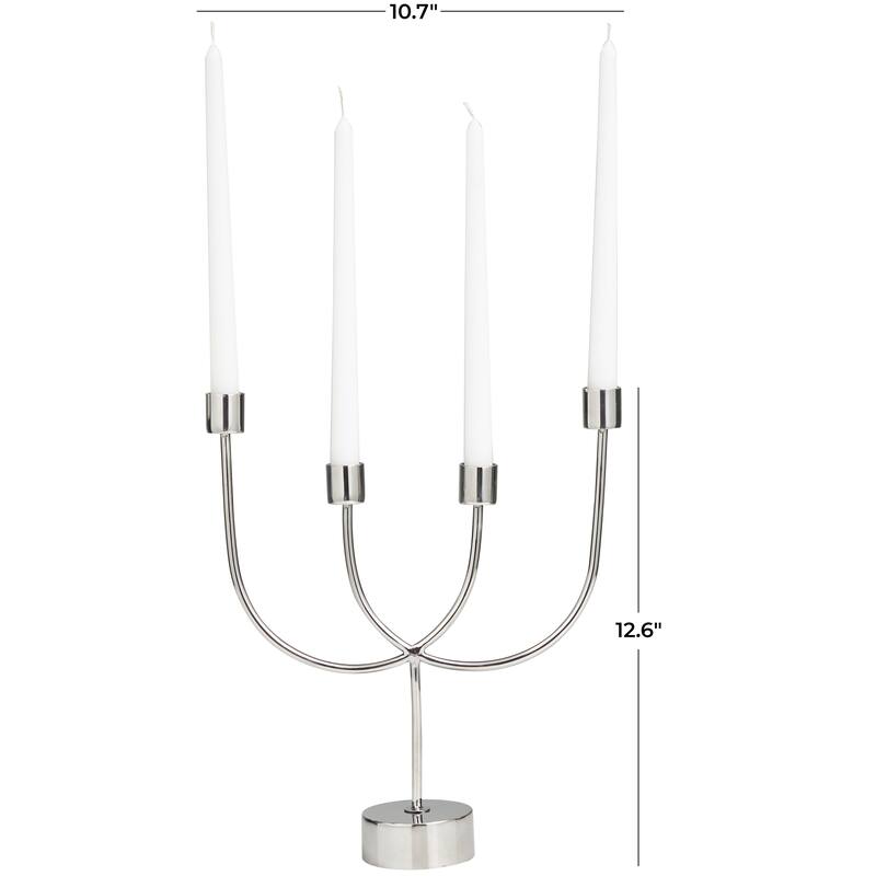 Silver Stainless Steel Metal Overlapping U-Shaped Candelabra with Round Elevated Base